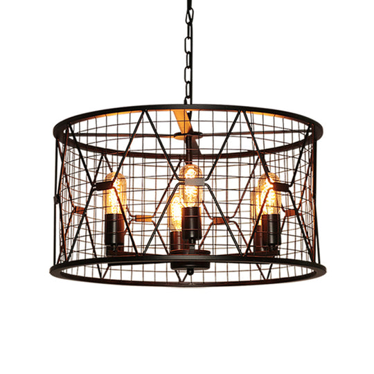 Vintage Industrial Metal Trellis Drum 6-Light Pendant Chandelier - Elegant Lighting Fixture