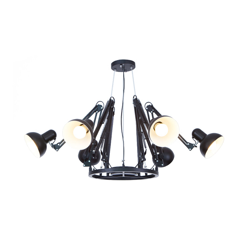 6-Light Dome Pendant Lighting - Retro Black/White Metallic Chandelier With Adjustable Arm
