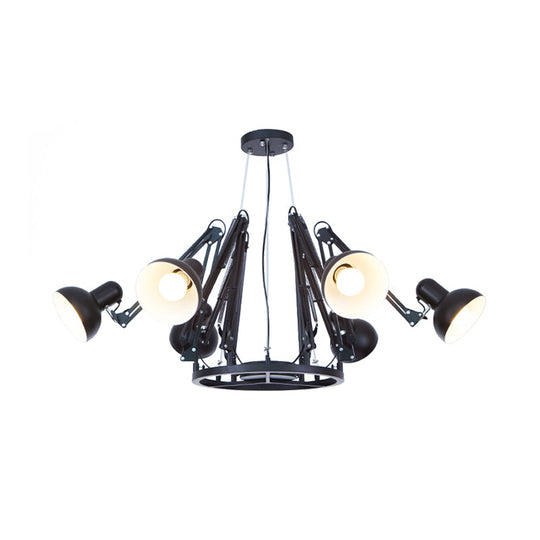 6-Light Dome Pendant Lighting - Retro Black/White Metallic Chandelier With Adjustable Arm