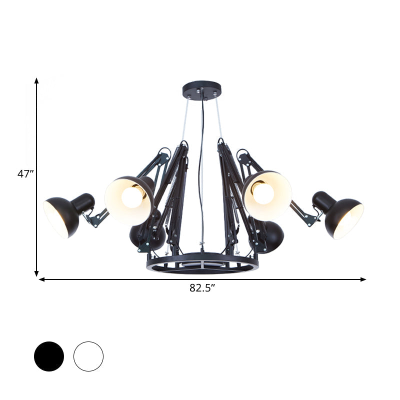 Retro Black/White Dome Pendant Chandelier with Adjustable Arm - 6 Lights, Spider Design