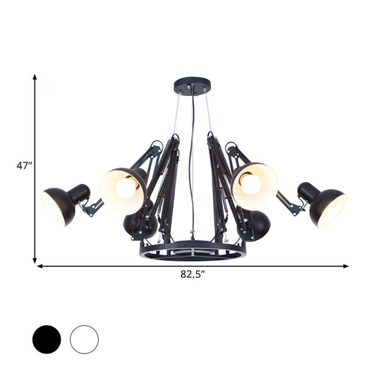 Retro Black/White Dome Pendant Chandelier with Adjustable Arm - 6 Lights, Spider Design