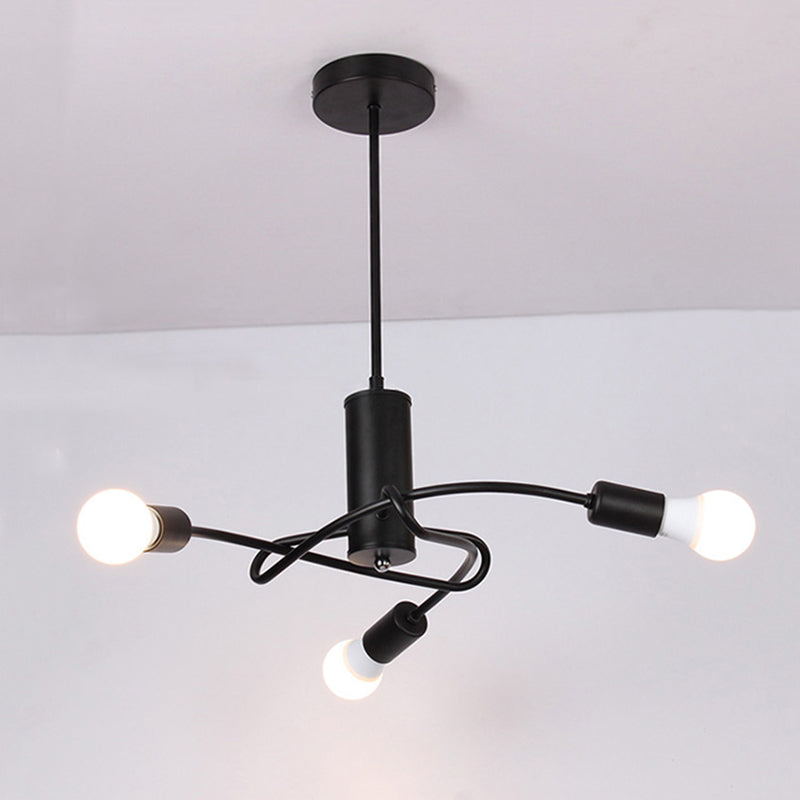 Vintage Industrial Black Metal Chandelier with Exposed Bulbs - 3/5 Lights Twirled Hanging Lamp for Kitchen
