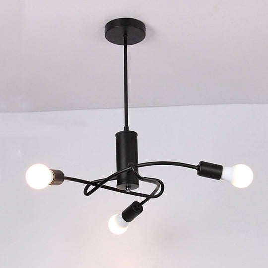 Industrial Vintage Black Metal Chandelier With 3/5 Lights Twirled Design And Exposed Bulbs - Perfect