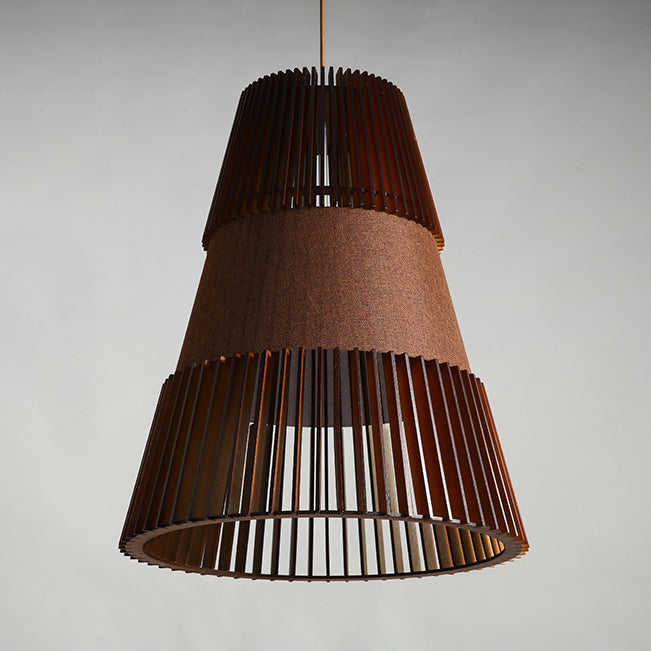 Modern Brown Bamboo Pendant Light For Restaurants - 1-Light Conical Shade Hanging Ceiling Fixture