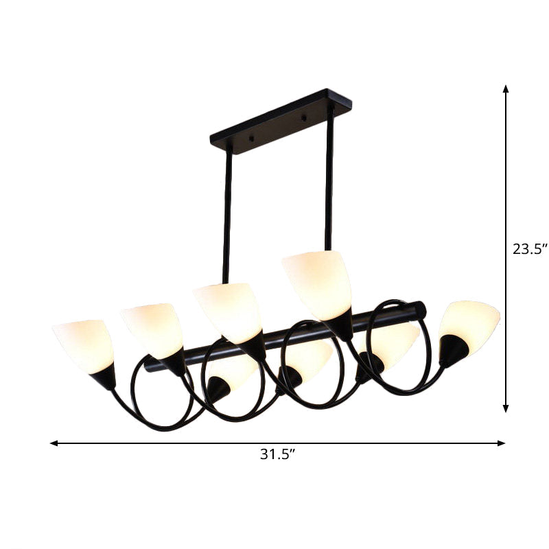 Modern White Glass Linear Kitchen Pendant Light Fixture - 6/8/10 Lights Black Hanging Lamp Kit