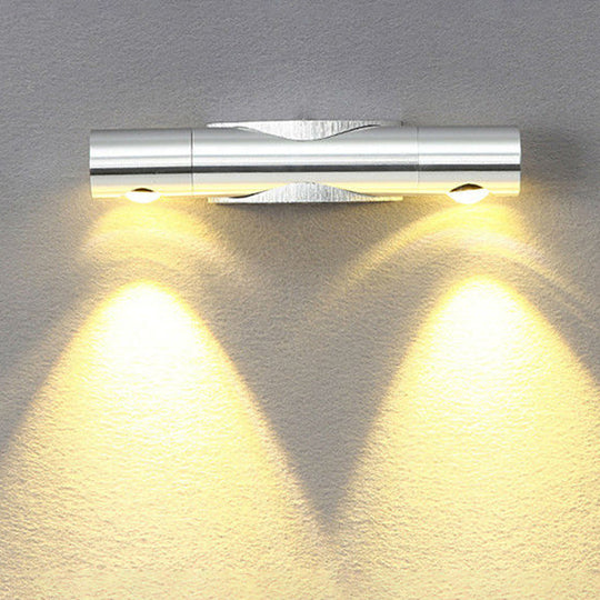Modern 2-Light Wall Fixture For Living Room With Aluminum Shade In Black/Silver - Warm/White