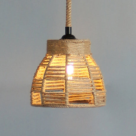 Vintage Industrial Beige Domed Pendant Lighting With Natural Rope - 1-Light Hanging Lamp 10/14 Width
