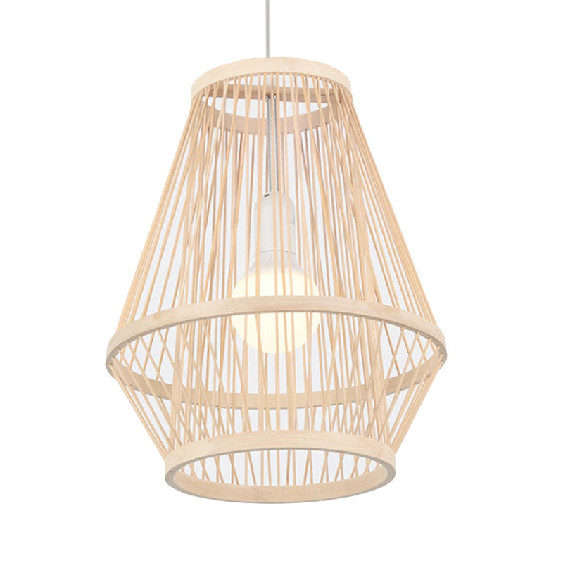 Modern Hand-Worked Bamboo Pendant Ceiling Light - 1-Light Hanging Lamp In Beige For Dining Room