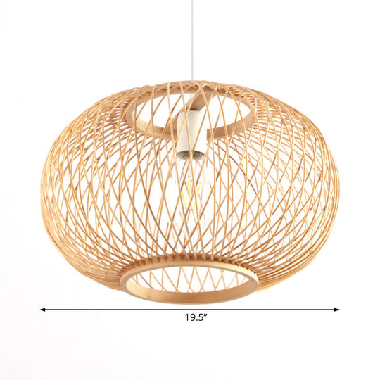 Bamboo Round Drum Pendant Light - Asian Style Hanging Lamp For Living Room 16/19.5 Wide