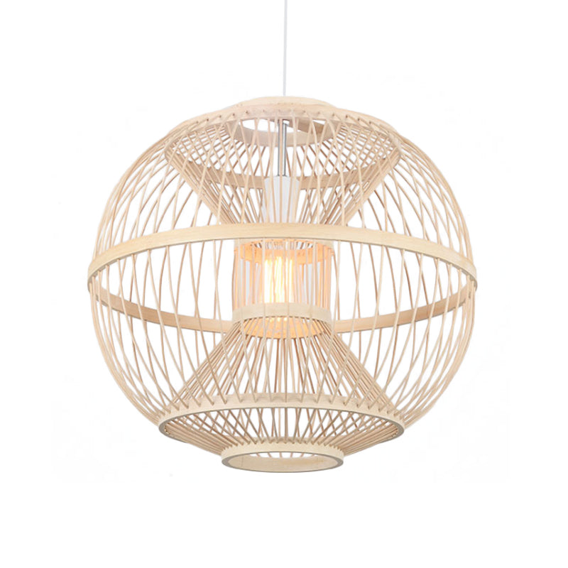 Bamboo Ball Shade Ceiling Light Fixture For Modern Dining Rooms With Beige Finish