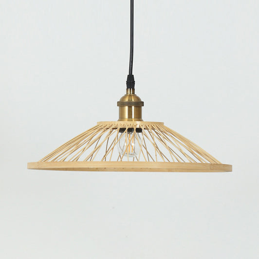Stylish Asian Bamboo Pendant Hanging Lamp Ceiling Light - 1 Head Dome/Saucer Design In Beige For
