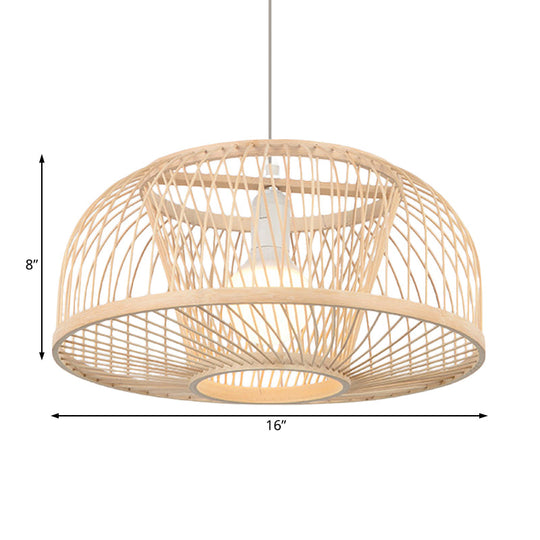 Asian Style Beige Bamboo Pendant Light For Living Room - Domed Ceiling Hanging With 1 Head