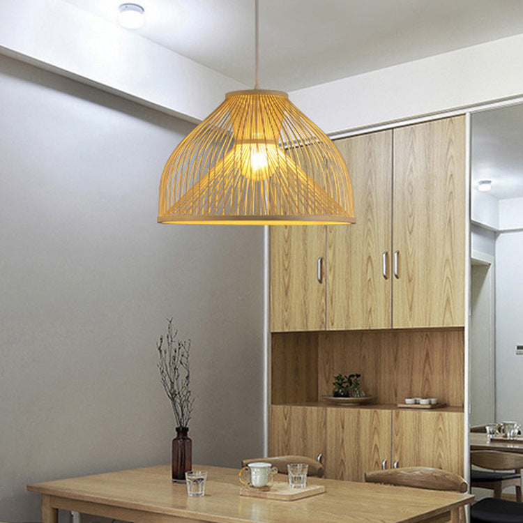 Stylish Asian 1-Light Bamboo Pendant Lamp For Dining Room Ceiling Fixture Beige