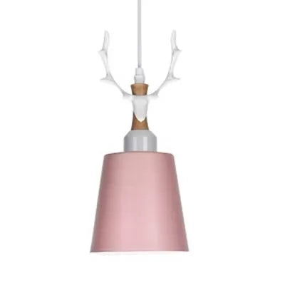Macaron Style Hanging Light With Antlers - Metal Pendant For Balcony And Foyer