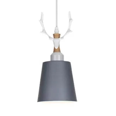 Macaron Style Hanging Light With Antlers - Metal Pendant For Balcony And Foyer Grey