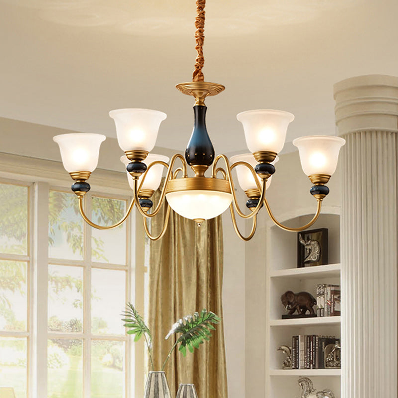 Countryside Style Floral Chandelier With Glass Suspension Lamp - 3/5/6 Lights In Cream Brass Shade