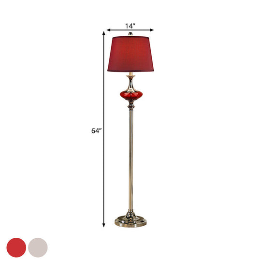 Traditional Style Conical Shade Floor Lamp White/Red Fabric 1 Head For Guest Room