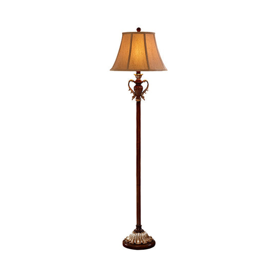 Traditional Style Brown Fabric Floor Lamp With Empire Shade And 1-Light