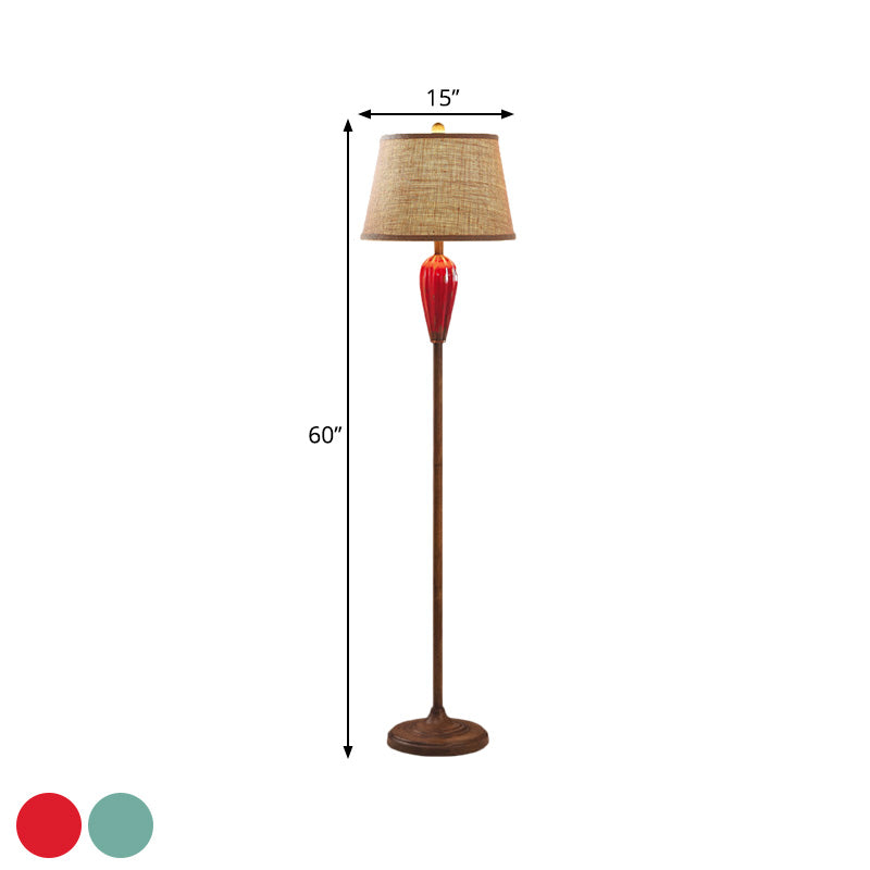 Retro Porcelain Urn Shape Floor Lamp With Fabric Shade - Red/Blue