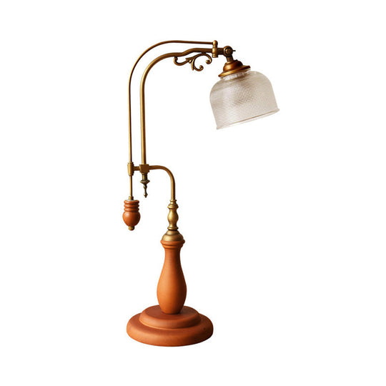 Metallic Curvy Table Lamp With Antique Style In Red Brown/Yellow Brown/Wood Finish And Clear Glass