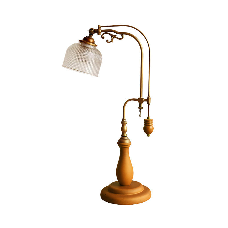 Metallic Curvy Table Lamp With Antique Style In Red Brown/Yellow Brown/Wood Finish And Clear Glass