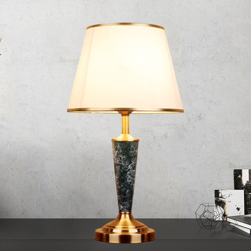 Vintage Style Fabric White Night Table Lamp With Flared Shade - Leaf Design