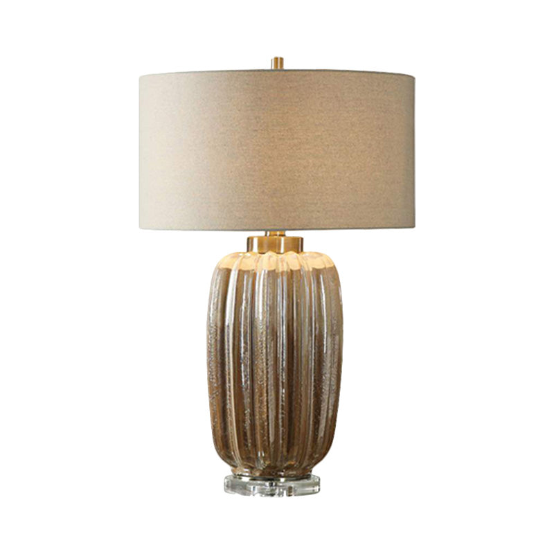 Antiqued Drum Shade Nightstand Lamp With Fabric Desk Light - 1 Bulb Brown
(Note: The Revised Title