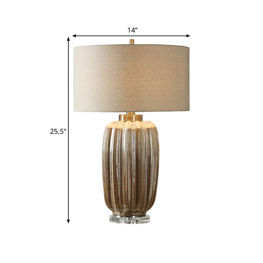 Antiqued Drum Shade Nightstand Lamp With Fabric Desk Light - 1 Bulb Brown
(Note: The Revised Title