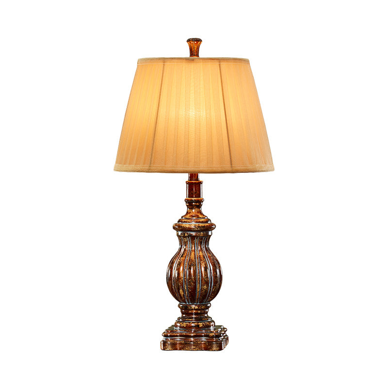 Electra - Brown Antique Style Empire Shade Desk Light 1 Bulb Fabric Night Table Lamp in Brown with Resin Base