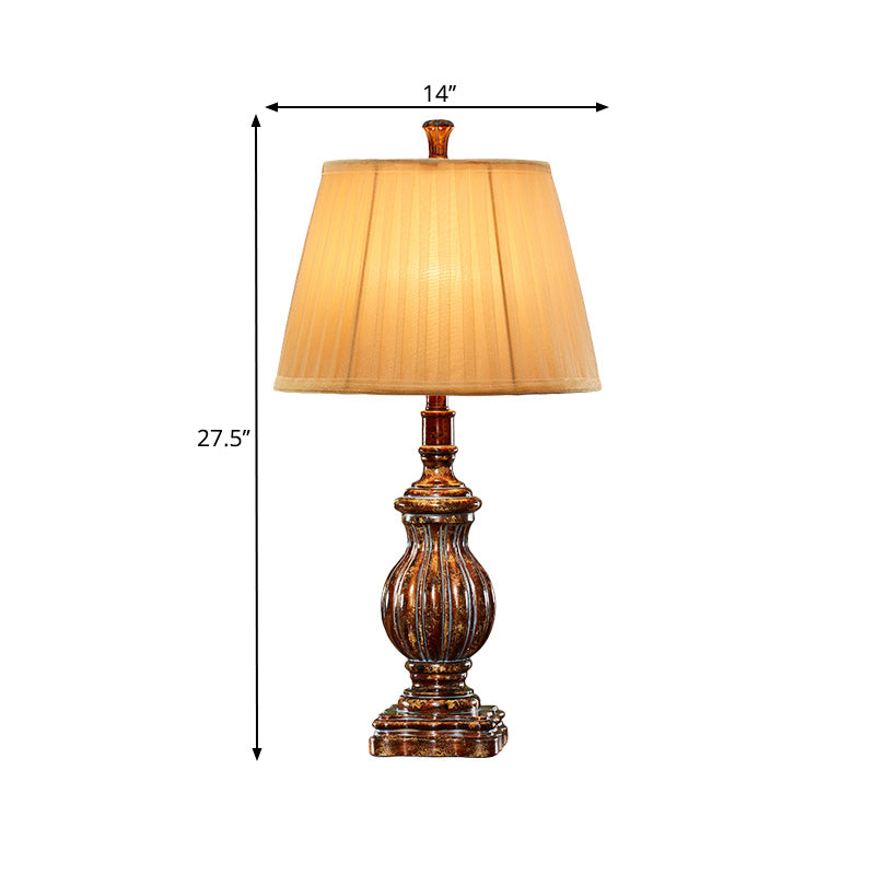 Antique Style Empire Shade Desk Light - 1 Bulb Fabric Night Table Lamp In Brown