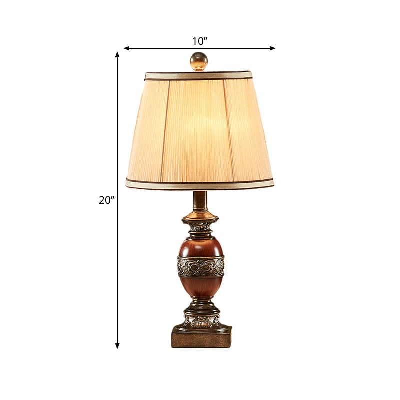 Vintage Style Fabric Brown Night Stand Lamp With Conical Shade - 1 Light Table For Guest Room