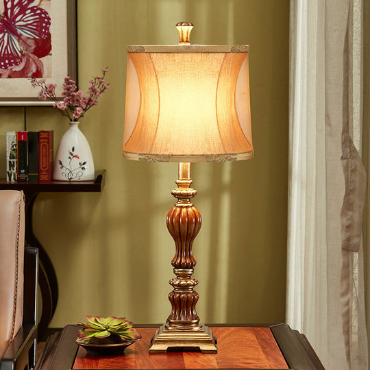 Retro Style Drum Design Living Room Table Lamp - Brown Desk Light With Square Pedestal