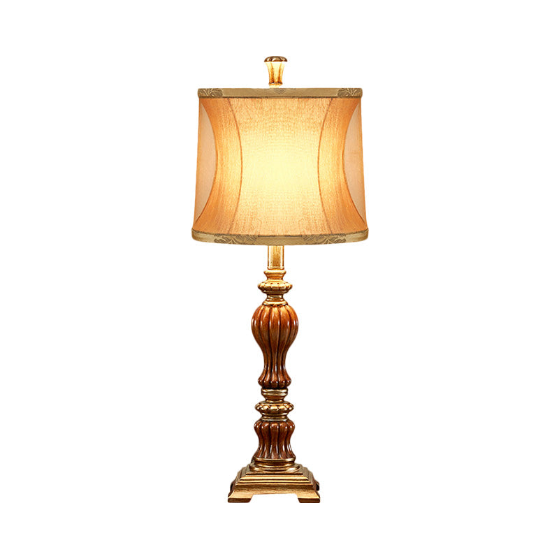Céline - Retro Drum Design Living Room Night Table Lamp Retro Style Fabric 1-Bulb Brown Desk Light with Square Pedestal