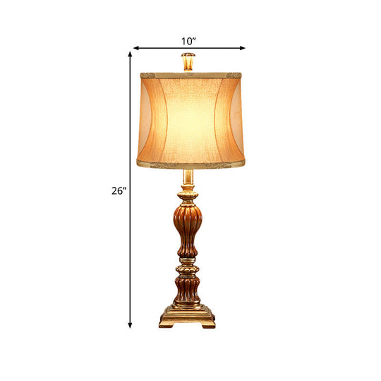 Retro Style Drum Design Living Room Table Lamp - Brown Desk Light With Square Pedestal