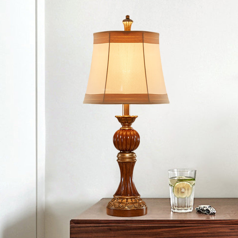 Madison - Vintage Resin Desk Light: Brown Baluster Base Lamp with Fabric Shade -