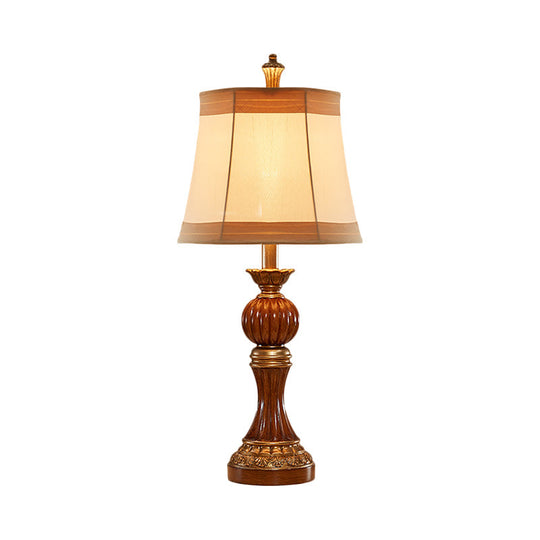 Madison - Vintage Resin Desk Light: Brown Baluster Base Lamp with Fabric Shade -