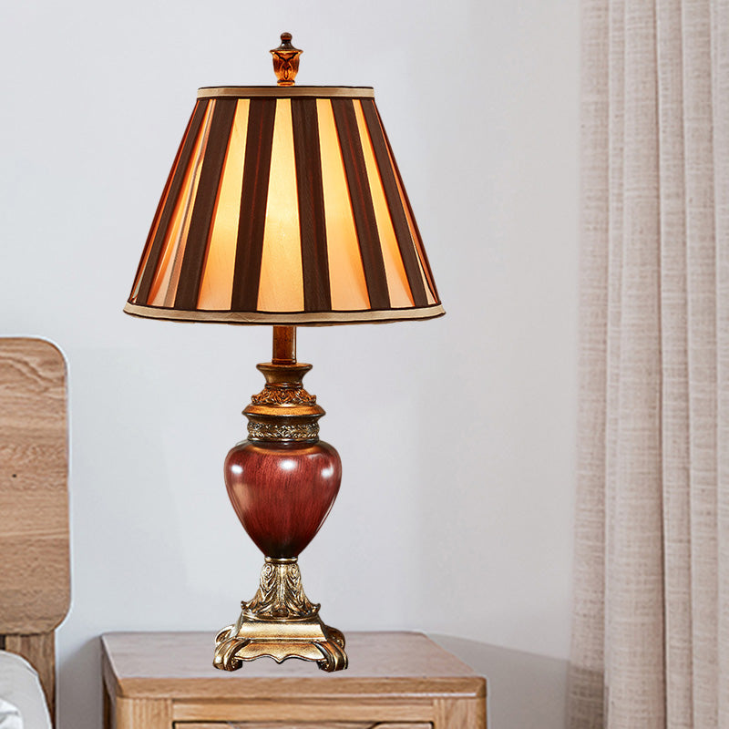 Nadine - Vintage Style Tapered Design Night Table Lamp in Red Brown