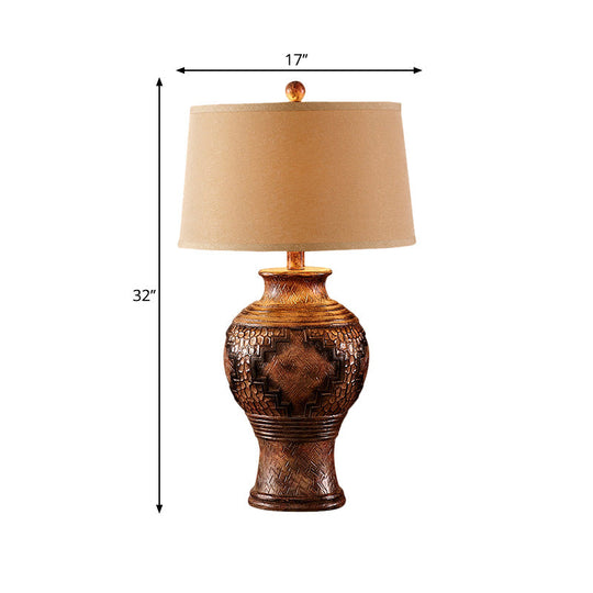 Retro Style Brown Desk Table Lamp With Vase-Shaped Base