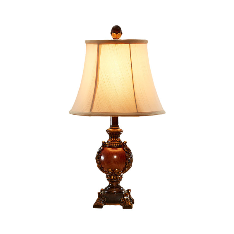 Leah - Traditional Empire Shaped Guest Room Desk Light Traditional Style Fabric 1 Bulb Brown Table Light with Urn Base