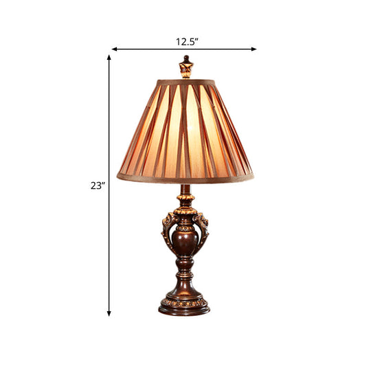 23/27 Vintage Fabric Table Lamp - Antique Brown Tone Conical Shape Living Room Nightstand Decor