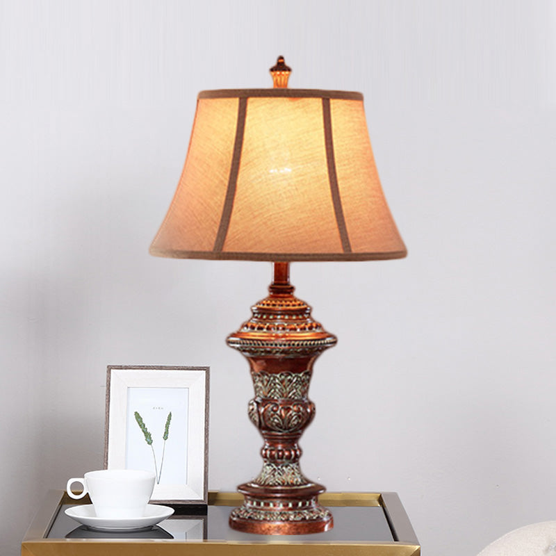 Vintage Style Bell Shade Nightstand Lamp In Red Brown With Urn-Shaped Base 25/29.5 H / 25