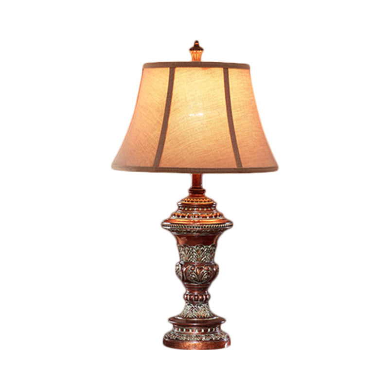 Vintage Style Bell Shade Nightstand Lamp In Red Brown With Urn-Shaped Base 25/29.5 H
