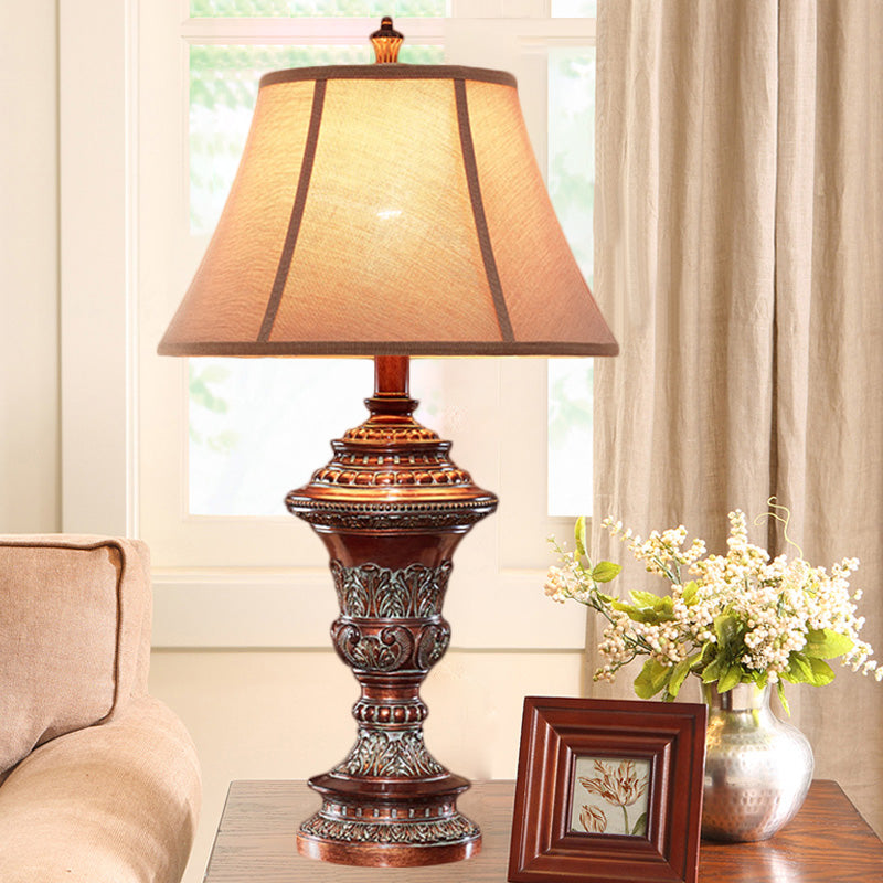 Vintage Style Bell Shade Nightstand Lamp In Red Brown With Urn-Shaped Base 25/29.5 H / 29.5