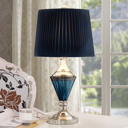 Vintage Style Black Barrel Shade Night Table Lamp With Pleated Fabric - Bedroom Or Desk Light (1