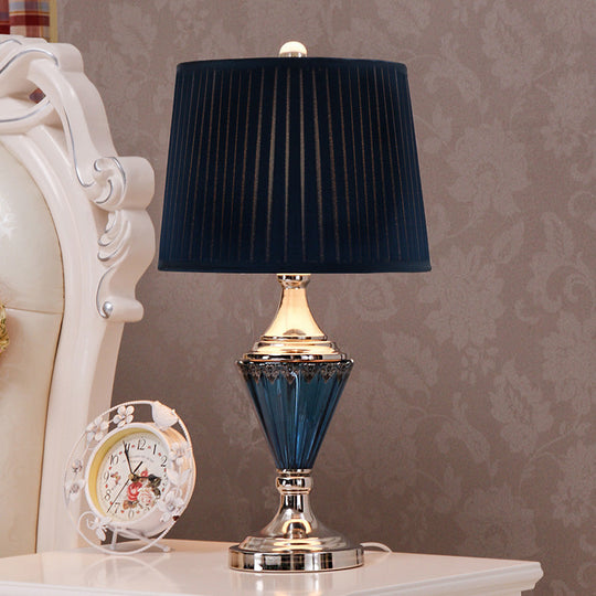 Vintage Style Black Barrel Shade Night Table Lamp With Pleated Fabric - Bedroom Or Desk Light (1