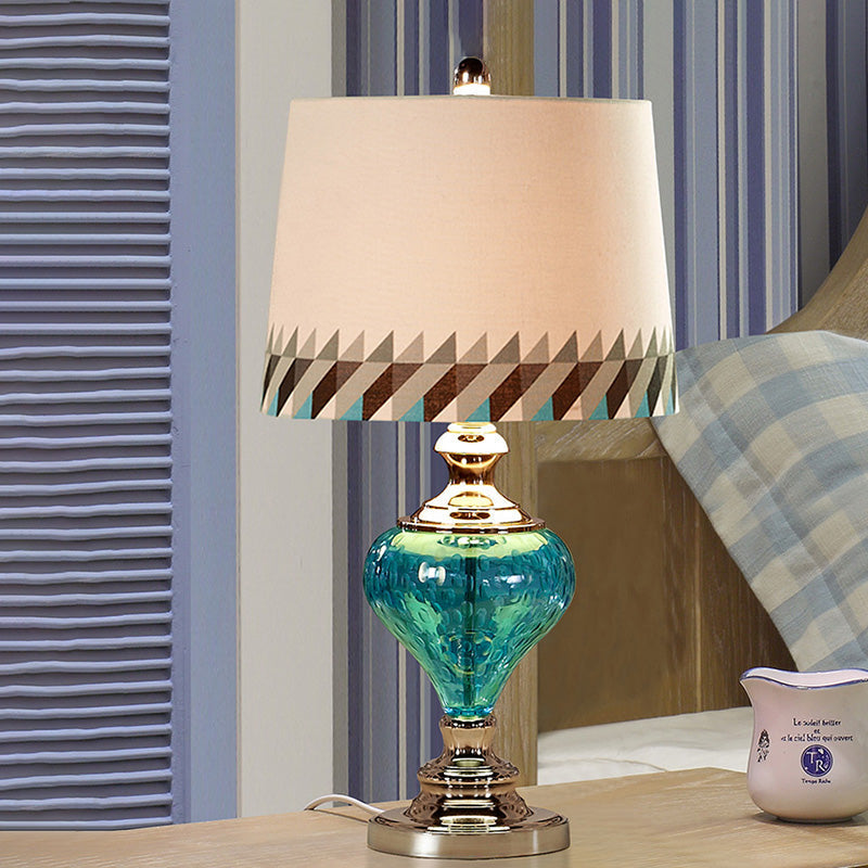 Heze - Blue Glass Retro Style Font Nightstand Lamp
