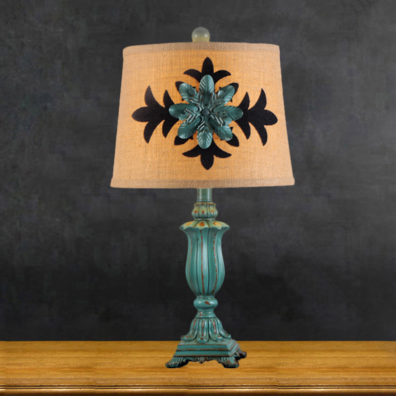 Vintage Style Barrel Shaped Desk Lamp - 21/30 H Blue Fabric 1 Bulb Perfect For Guest Room / 21