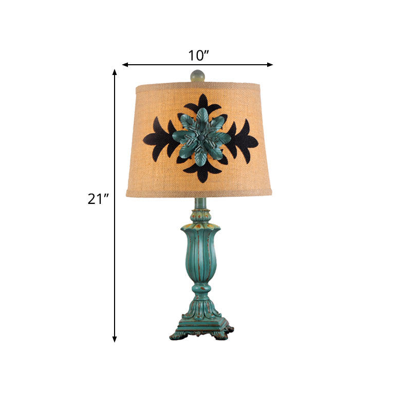 Vintage Style Barrel Shaped Desk Lamp - 21/30 H Blue Fabric 1 Bulb Perfect For Guest Room