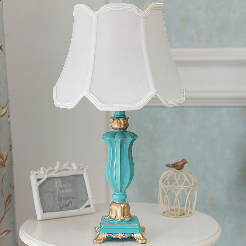 Traditional Style White/Blue Flared Shade Night Table Lamp - 1-Head Bedroom Desk Light White