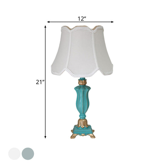 Traditional Style White/Blue Flared Shade Night Table Lamp - 1-Head Bedroom Desk Light